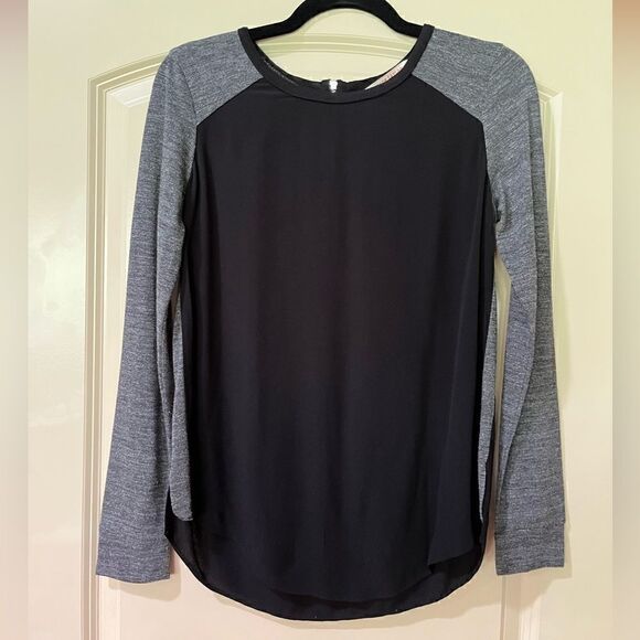 REBECCA TAYLOR Stacey Colorblock Crepe Jersey Top Black Gray Women’s Size 2 - Picture 3 of 7